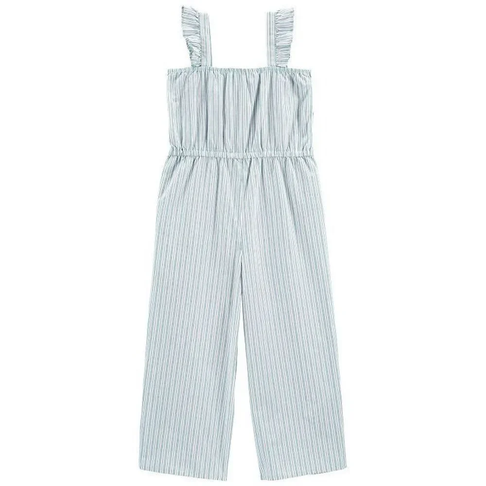 Carter’s Girls Blue Striped Smocked 100% Cotton Sleeveless Jumpsuit Size 5